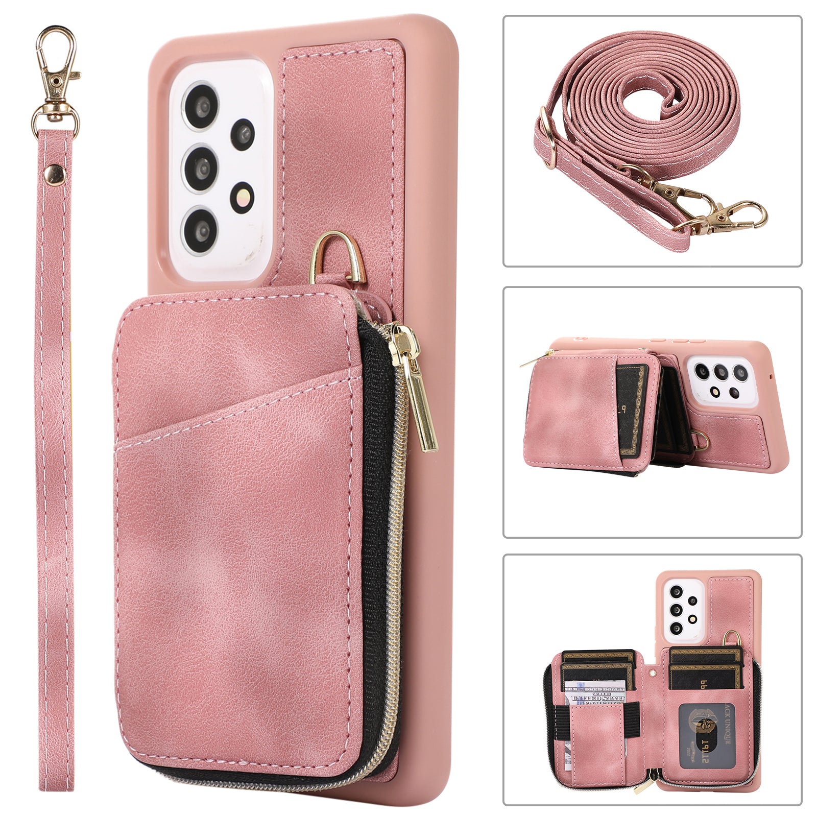 For Samsung Galaxy A52 4G / A52s 5G / A52 5G Phone Case PU Leather TPU Kickstand Phone Shell with Mini Card Bag