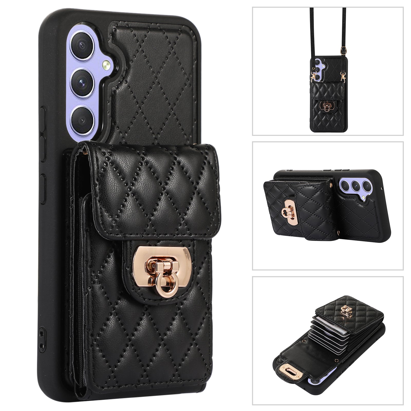For Samsung Galaxy A14 4G / 5G Card Holder Crossbody Case PU Leather TPU Kickstand Phone Cover