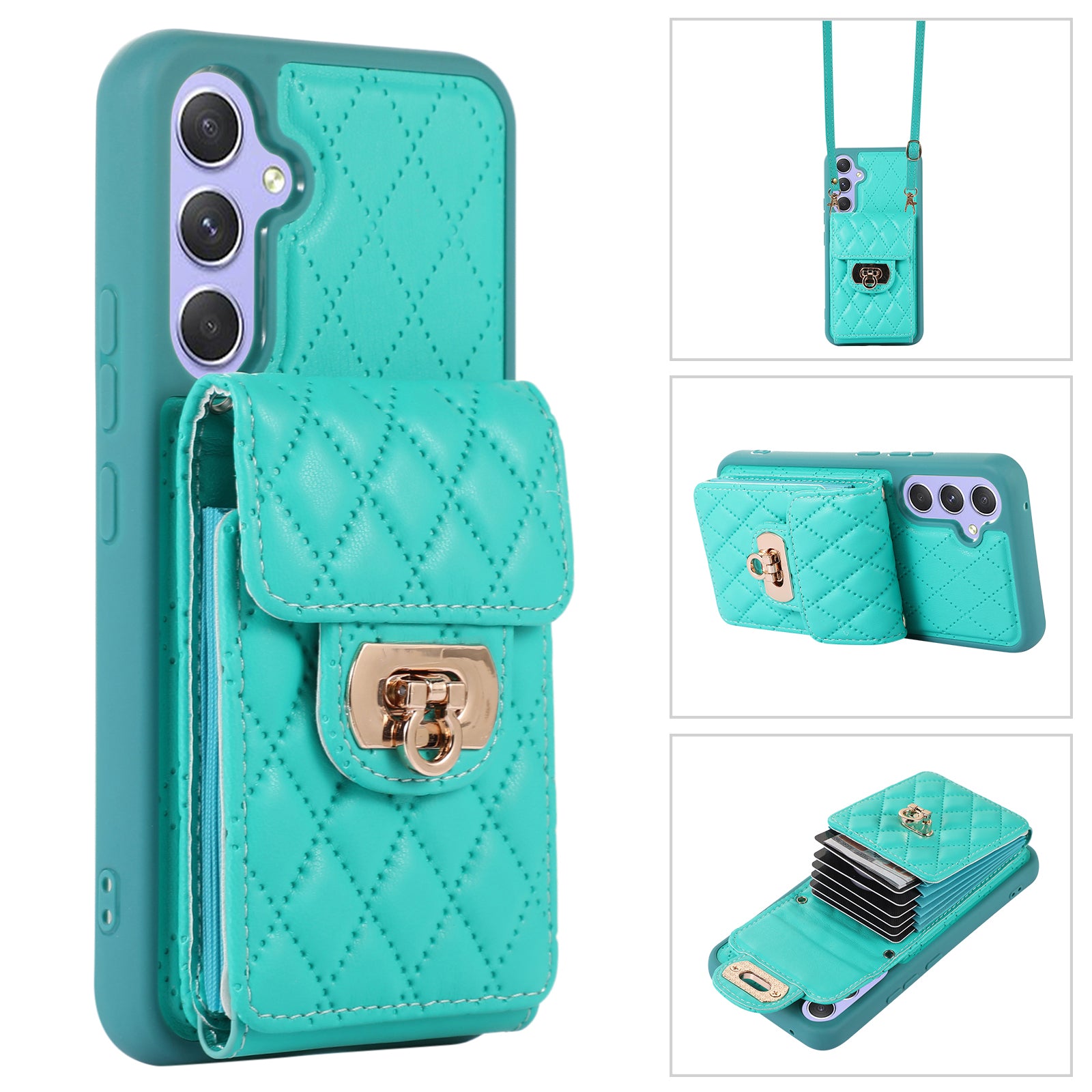 For Samsung Galaxy A14 4G / 5G Card Holder Crossbody Case PU Leather TPU Kickstand Phone Cover