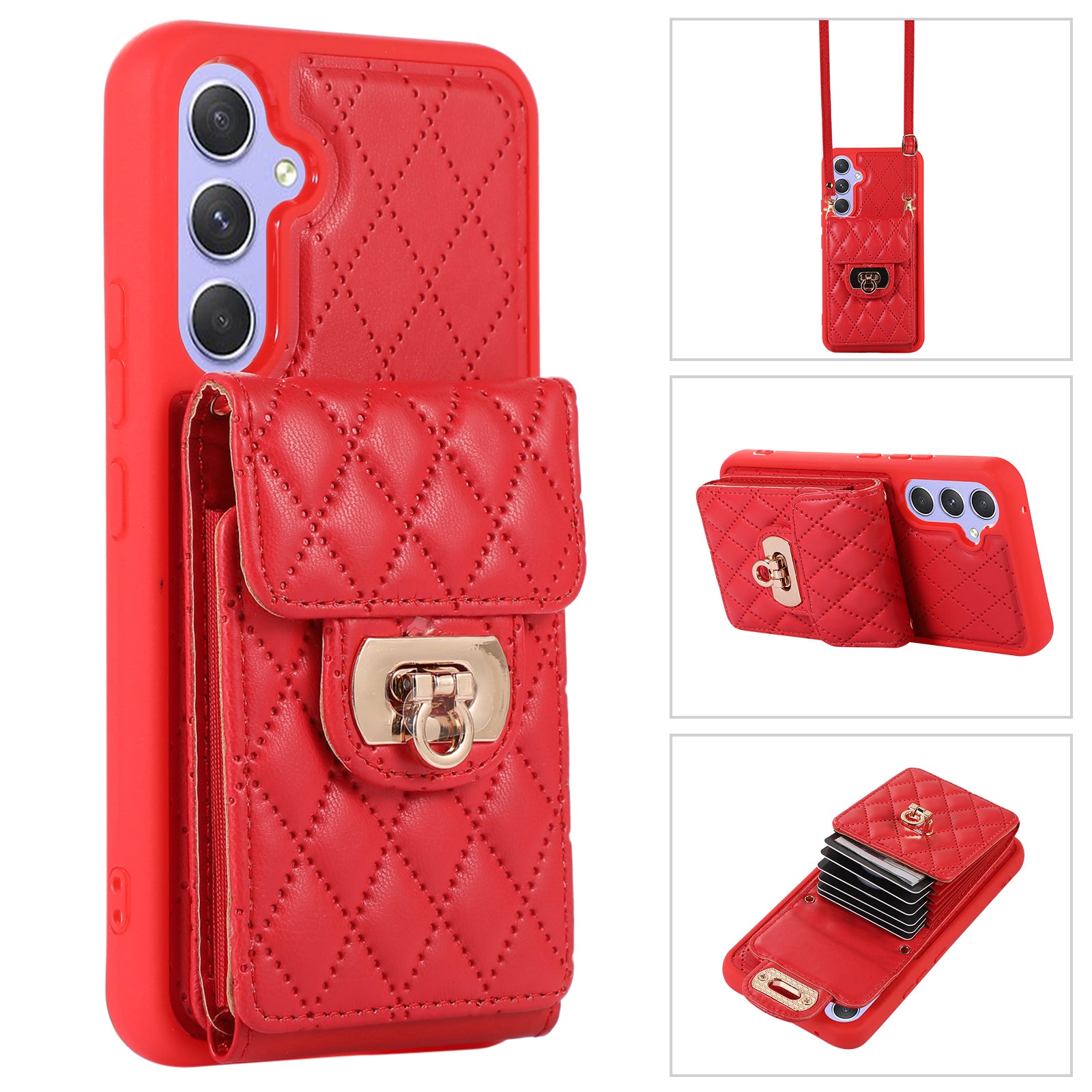 For Samsung Galaxy A14 4G / 5G Card Holder Crossbody Case PU Leather TPU Kickstand Phone Cover