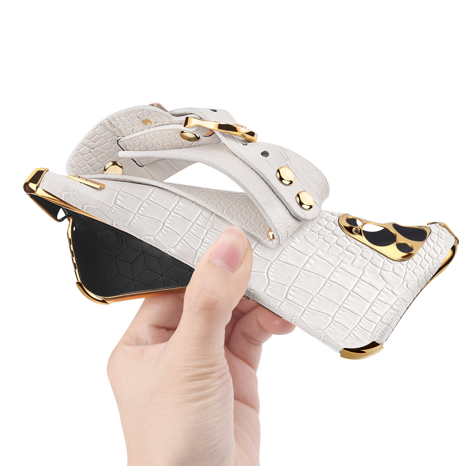 Anti-Drop Phone Cover for iPhone 14 Crocodile Texture Electroplating Phone Case with Hand Strap Kickstand