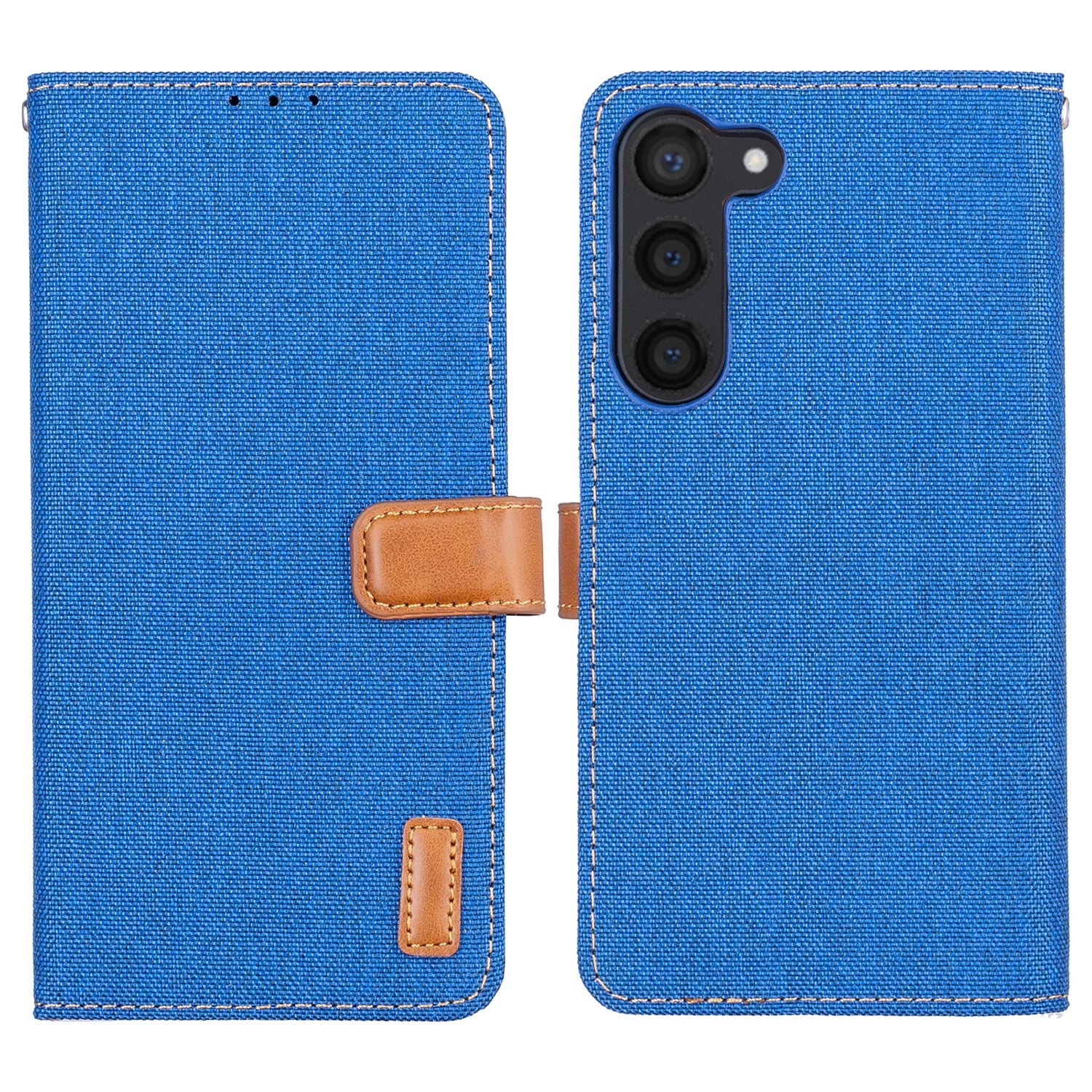 For Samsung Galaxy S23 Leather Phone Cover Stand Wallet Jeans Cloth Texture Phone Case