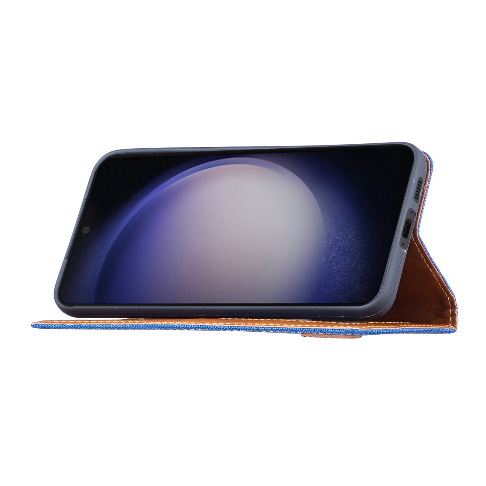For Samsung Galaxy S23 Leather Phone Cover Stand Wallet Jeans Cloth Texture Phone Case
