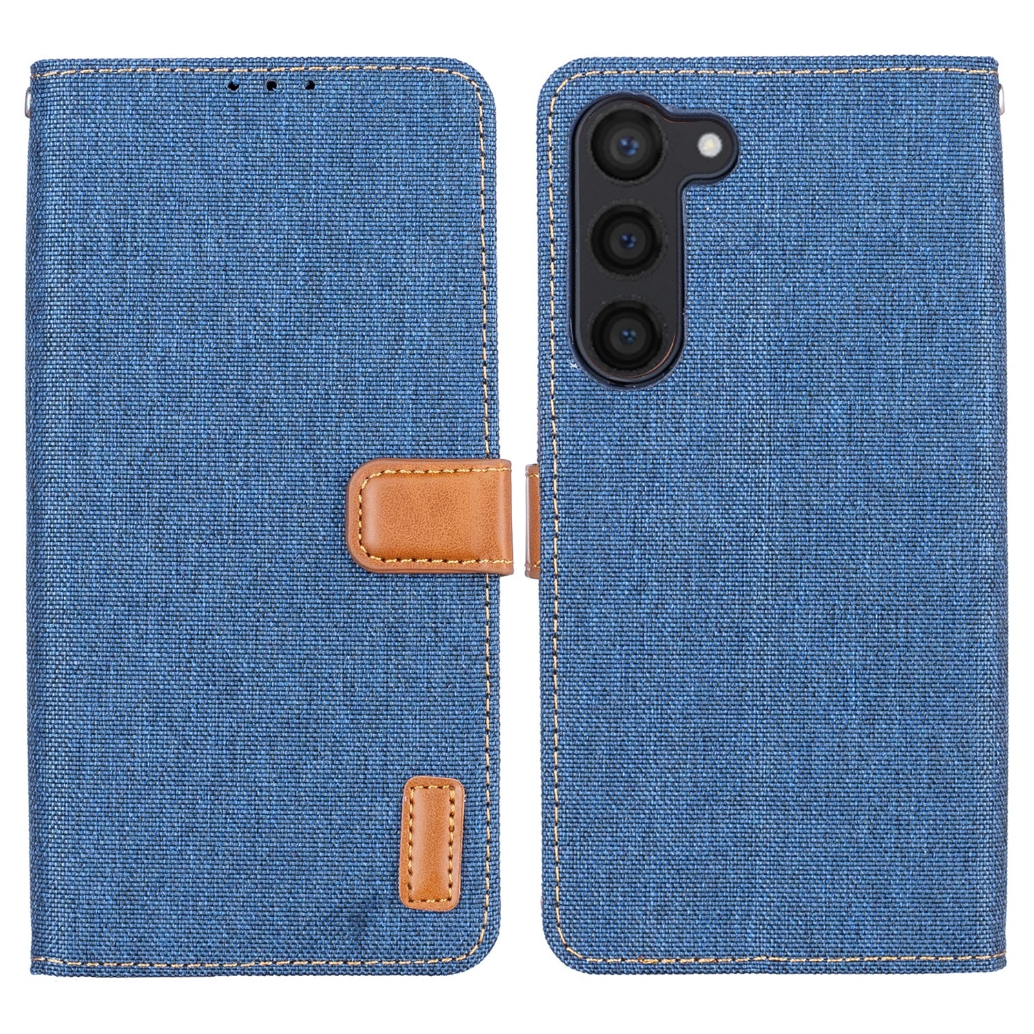 For Samsung Galaxy S23 Leather Phone Cover Stand Wallet Jeans Cloth Texture Phone Case