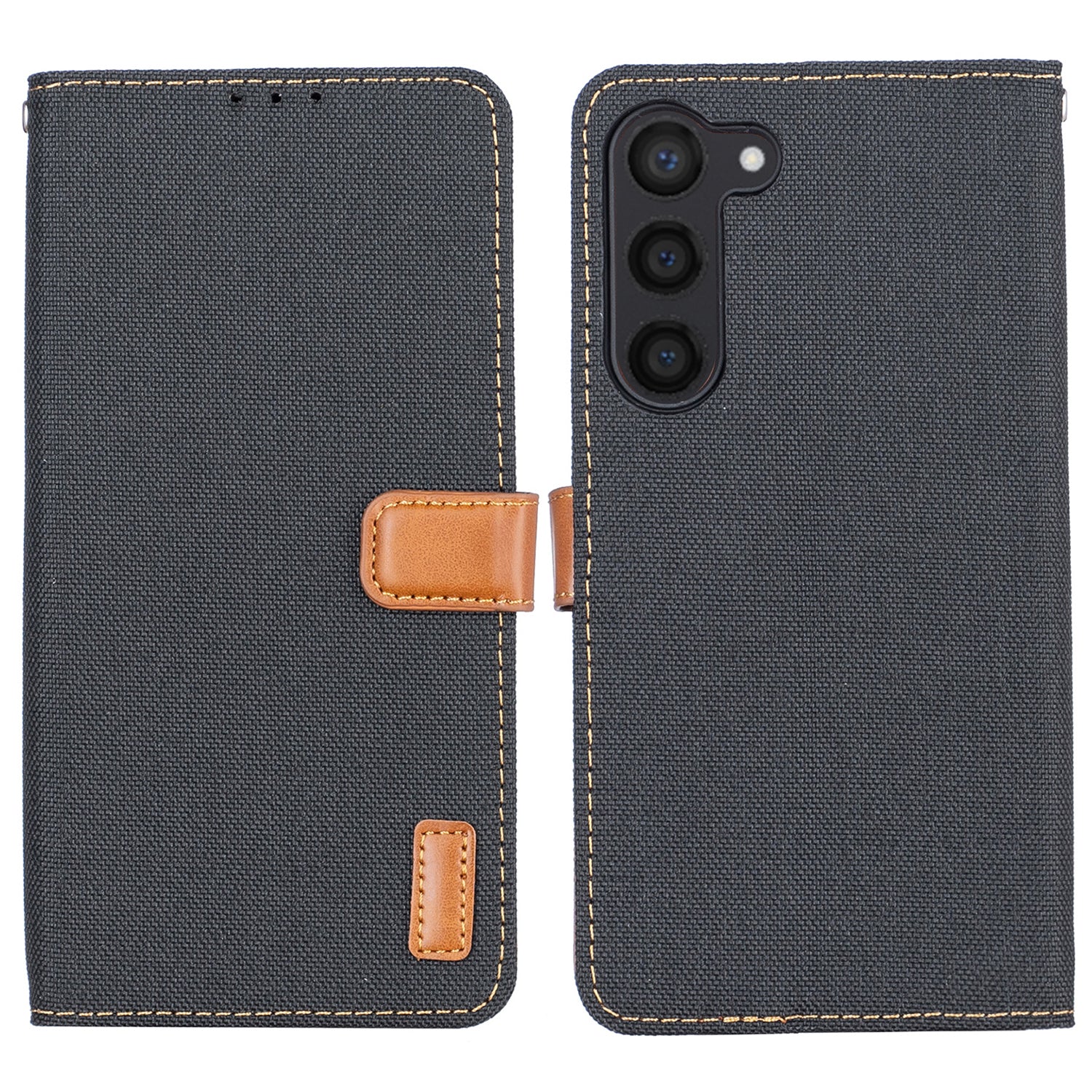 For Samsung Galaxy S23 Leather Phone Cover Stand Wallet Jeans Cloth Texture Phone Case
