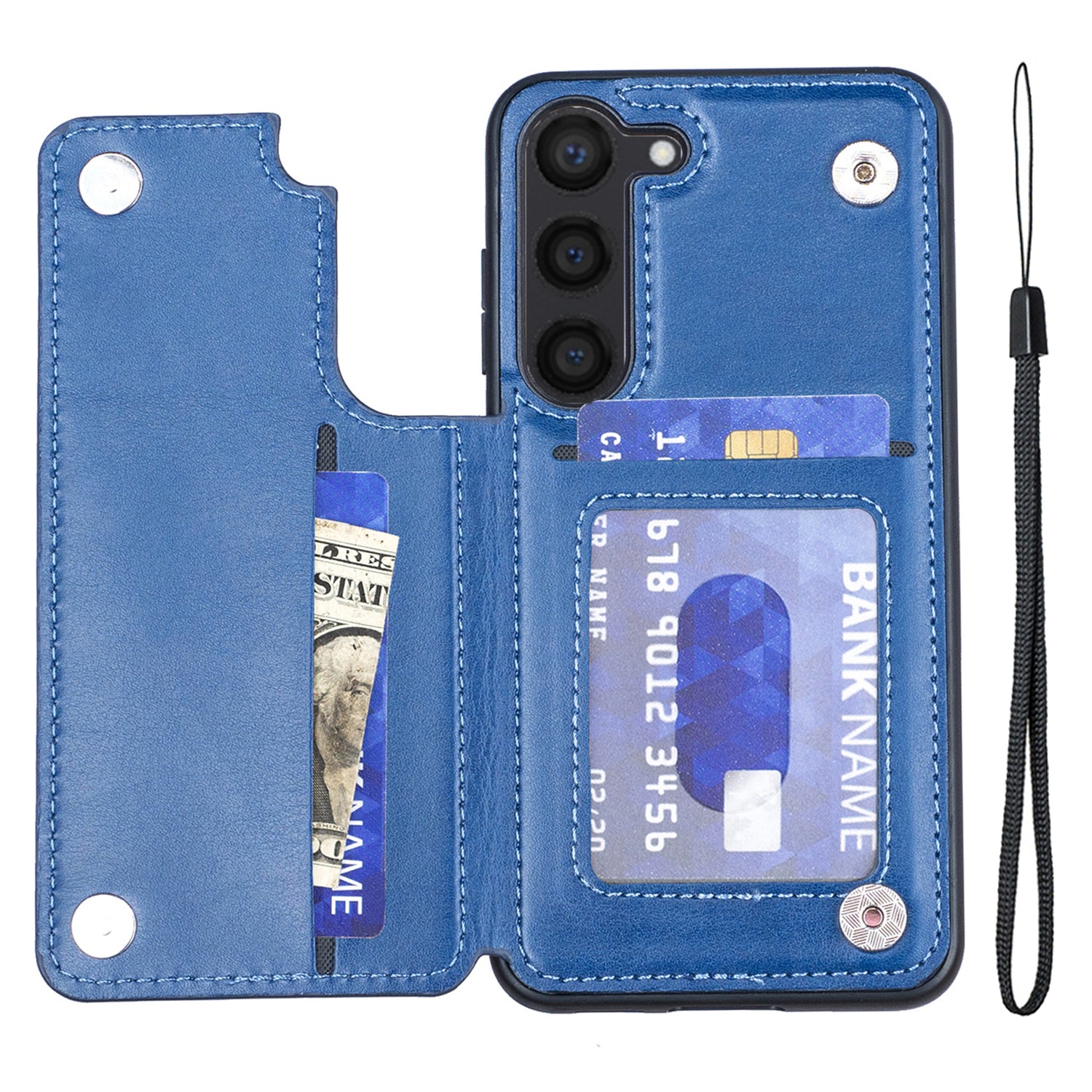 For Samsung Galaxy S23 V-Shaped Card Slots Phone Case Kickstand Leather Coated TPU Cover