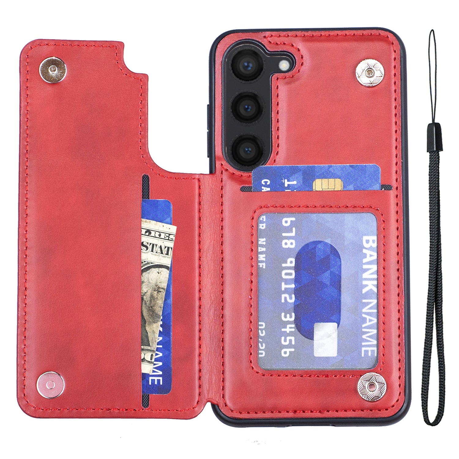 For Samsung Galaxy S23 V-Shaped Card Slots Phone Case Kickstand Leather Coated TPU Cover