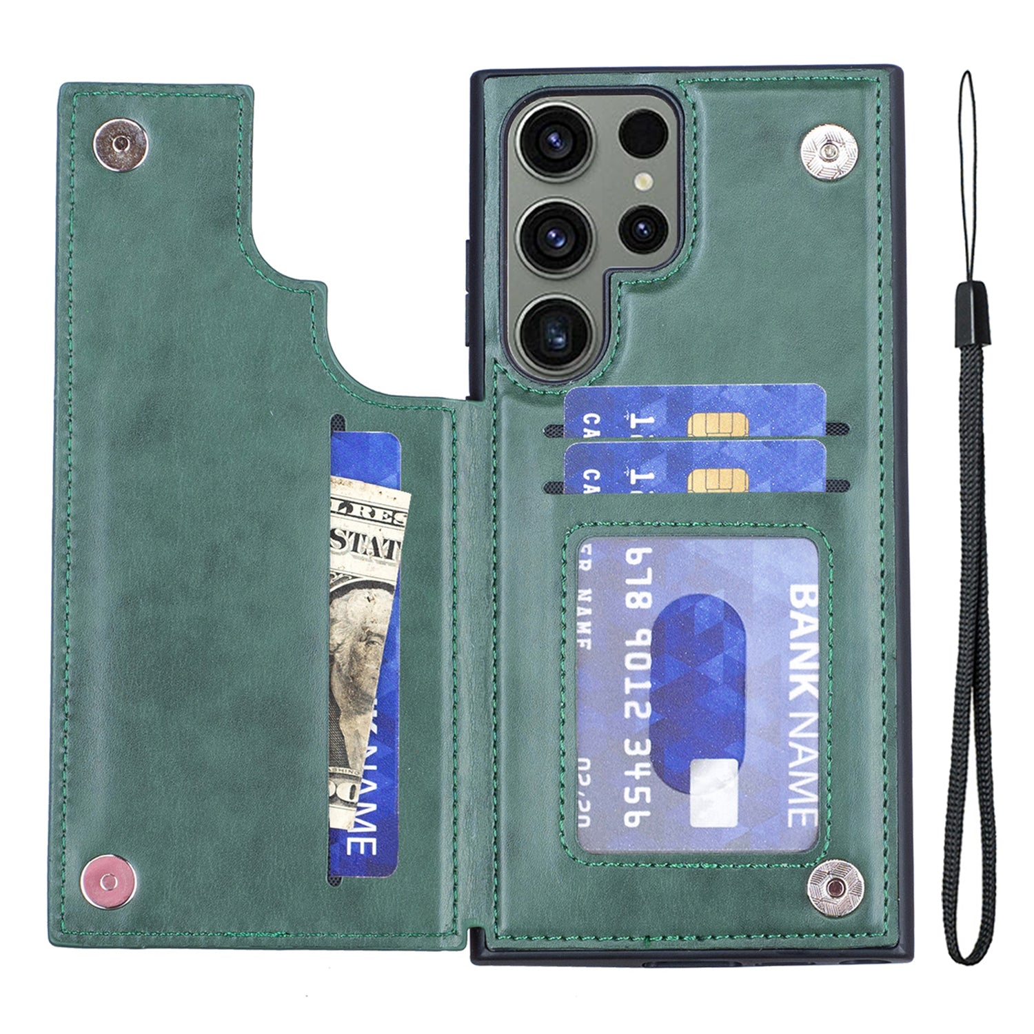 For Samsung Galaxy S23 Ultra V-Shaped PU Leather Coated TPU Phone Case Kickstand Card Holder Cover