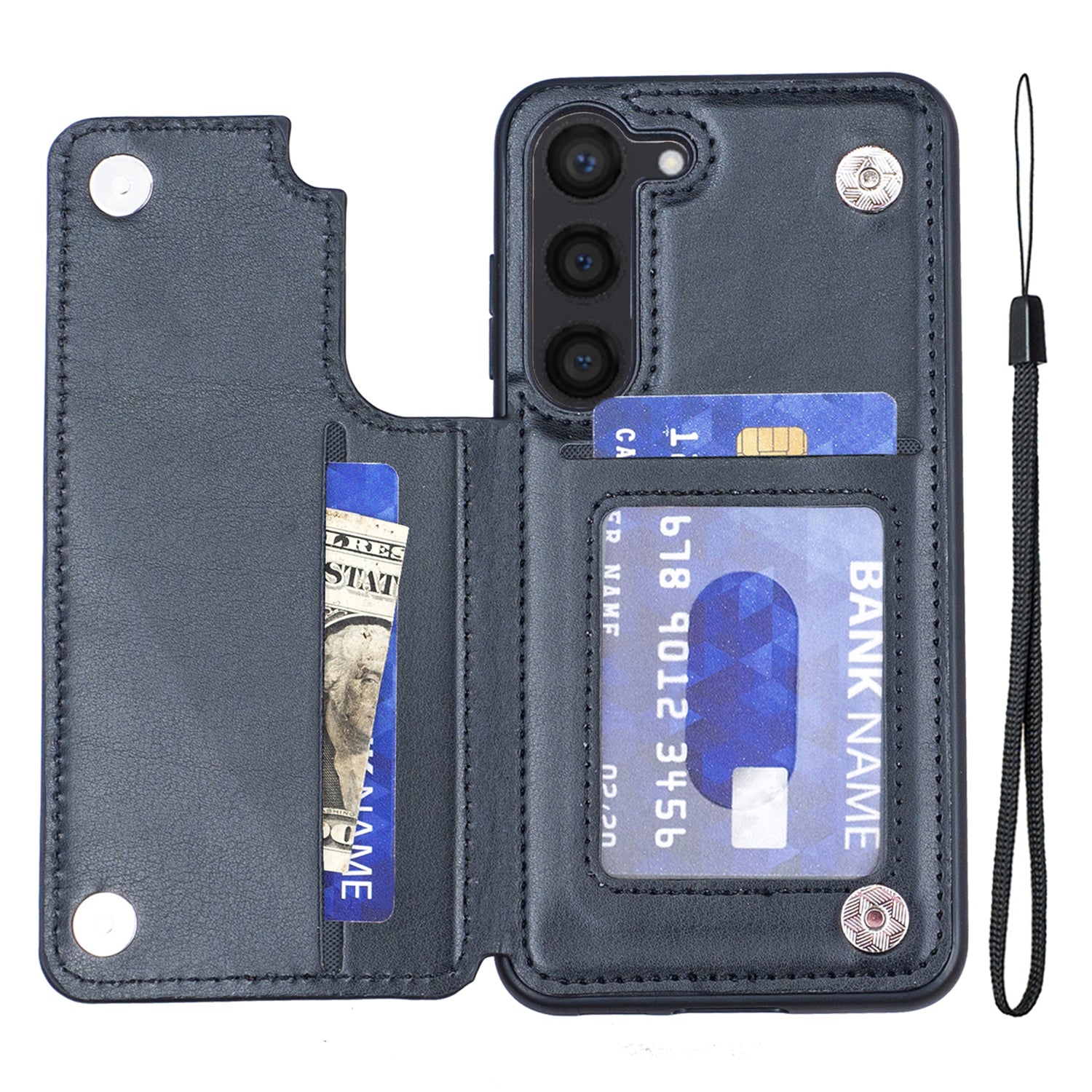 For Samsung Galaxy S23 Kickstand Phone Case V-Shaped Card Slots PU Leather Coated TPU Cover