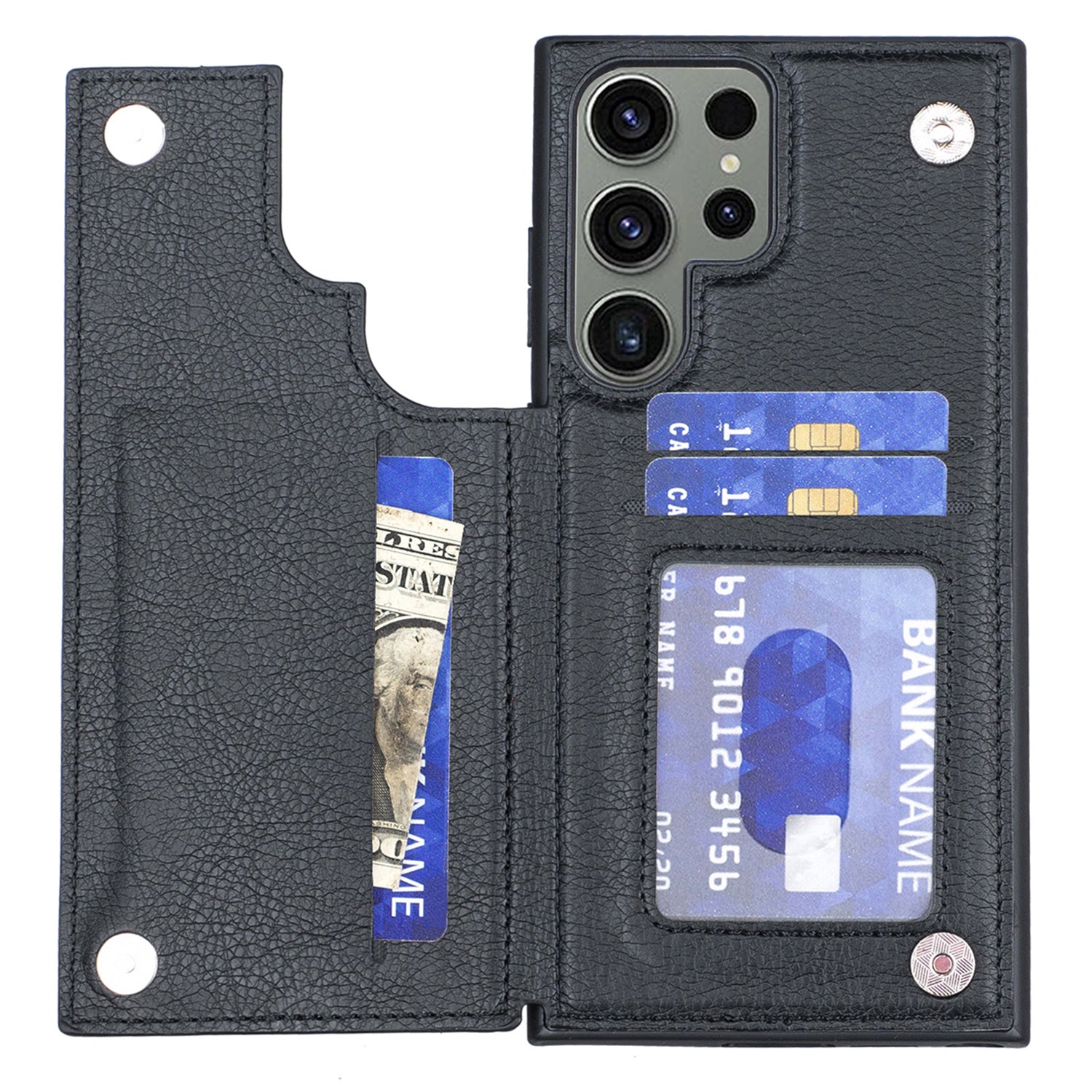 For Samsung Galaxy S23 Card Holder Phone Kickstand Case PU Leather Coated TPU Cover