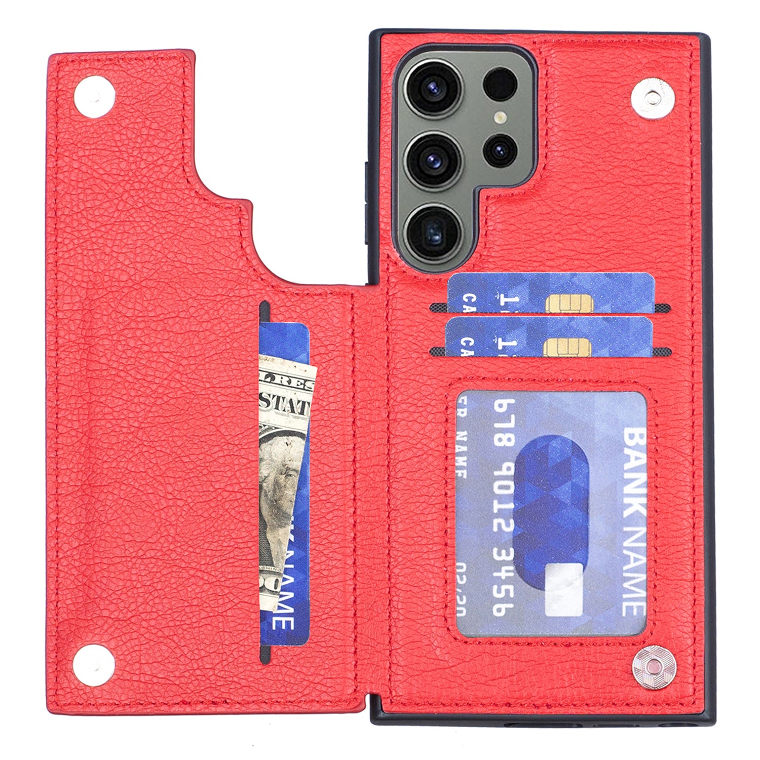 For Samsung Galaxy S23 Card Holder Phone Kickstand Case PU Leather Coated TPU Cover