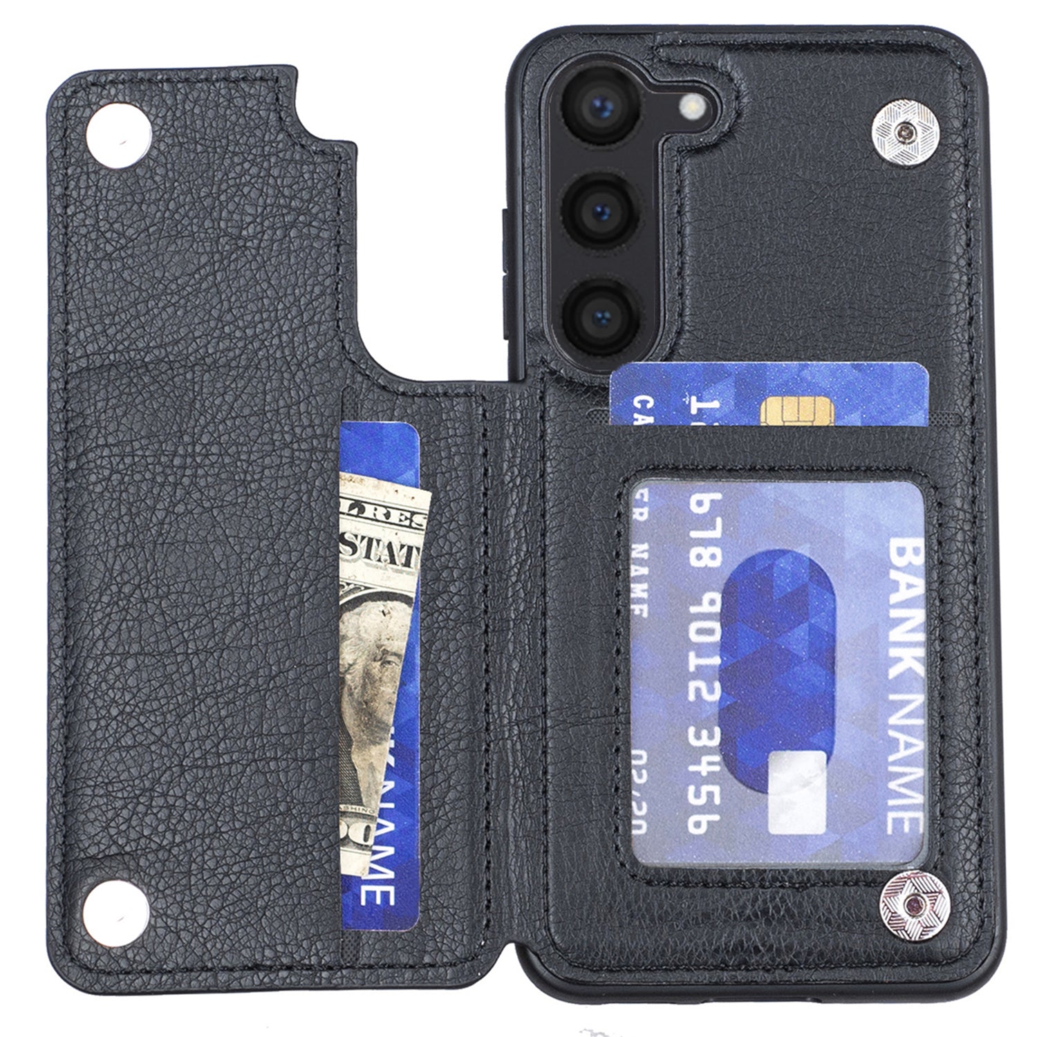 For Samsung Galaxy S23 Anti-Drop Kickstand Phone Case PU Leather Coated TPU Cover with Card Holder