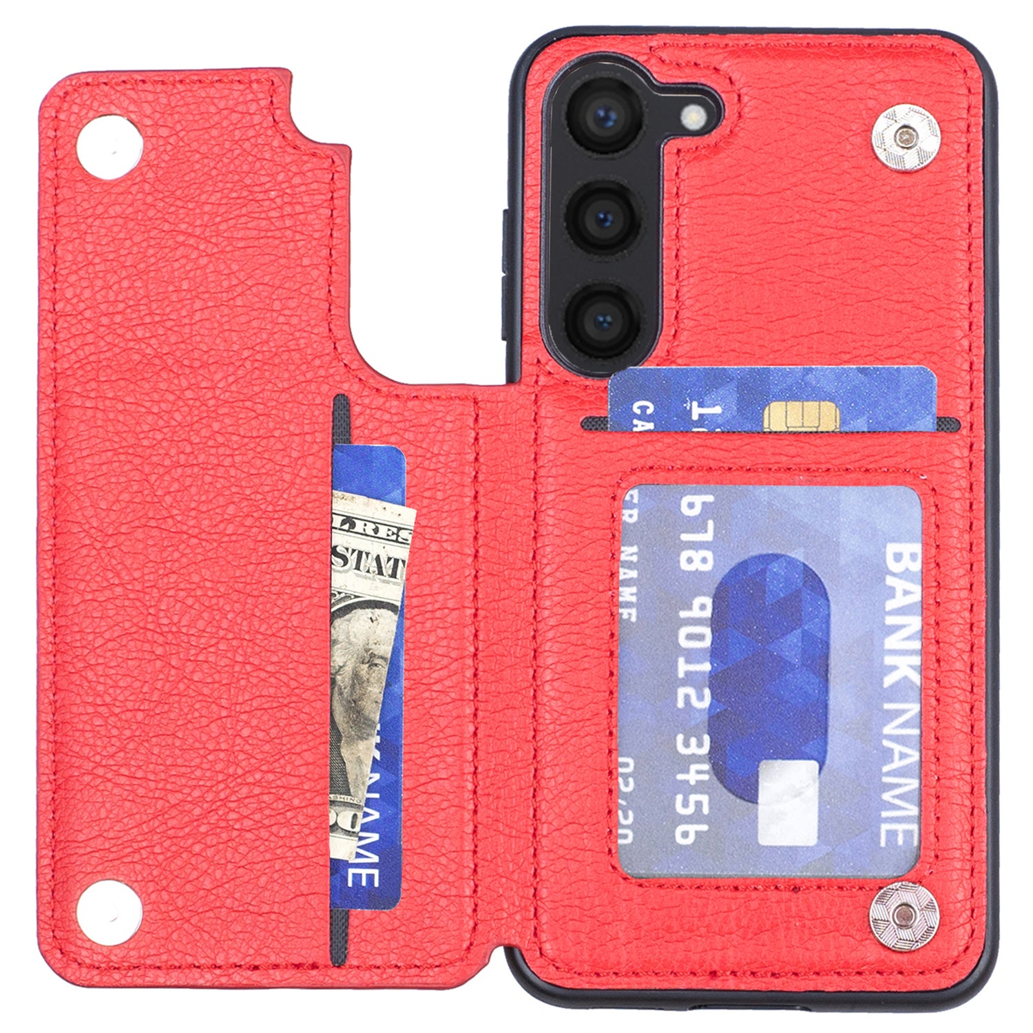 For Samsung Galaxy S23 Anti-Drop Kickstand Phone Case PU Leather Coated TPU Cover with Card Holder