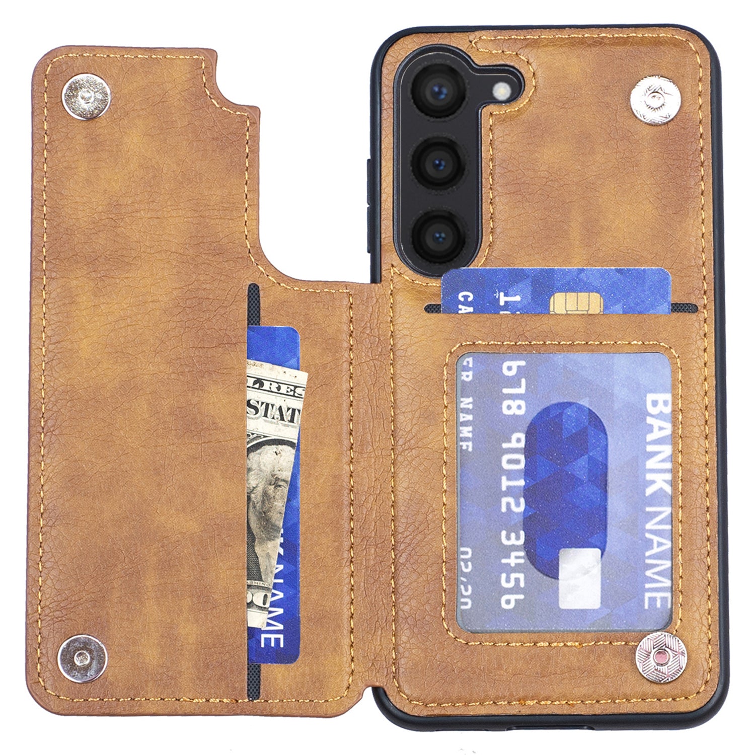 For Samsung Galaxy S23 Anti-Drop Kickstand Phone Case PU Leather Coated TPU Cover with Card Holder