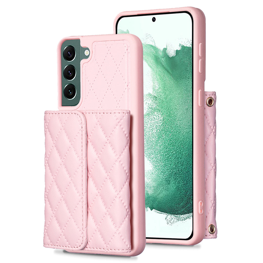 BF23-Style For Samsung Galaxy S22 5G Cell Phone Cover Horizontal Card Holder Kickstand PU Leather TPU Case