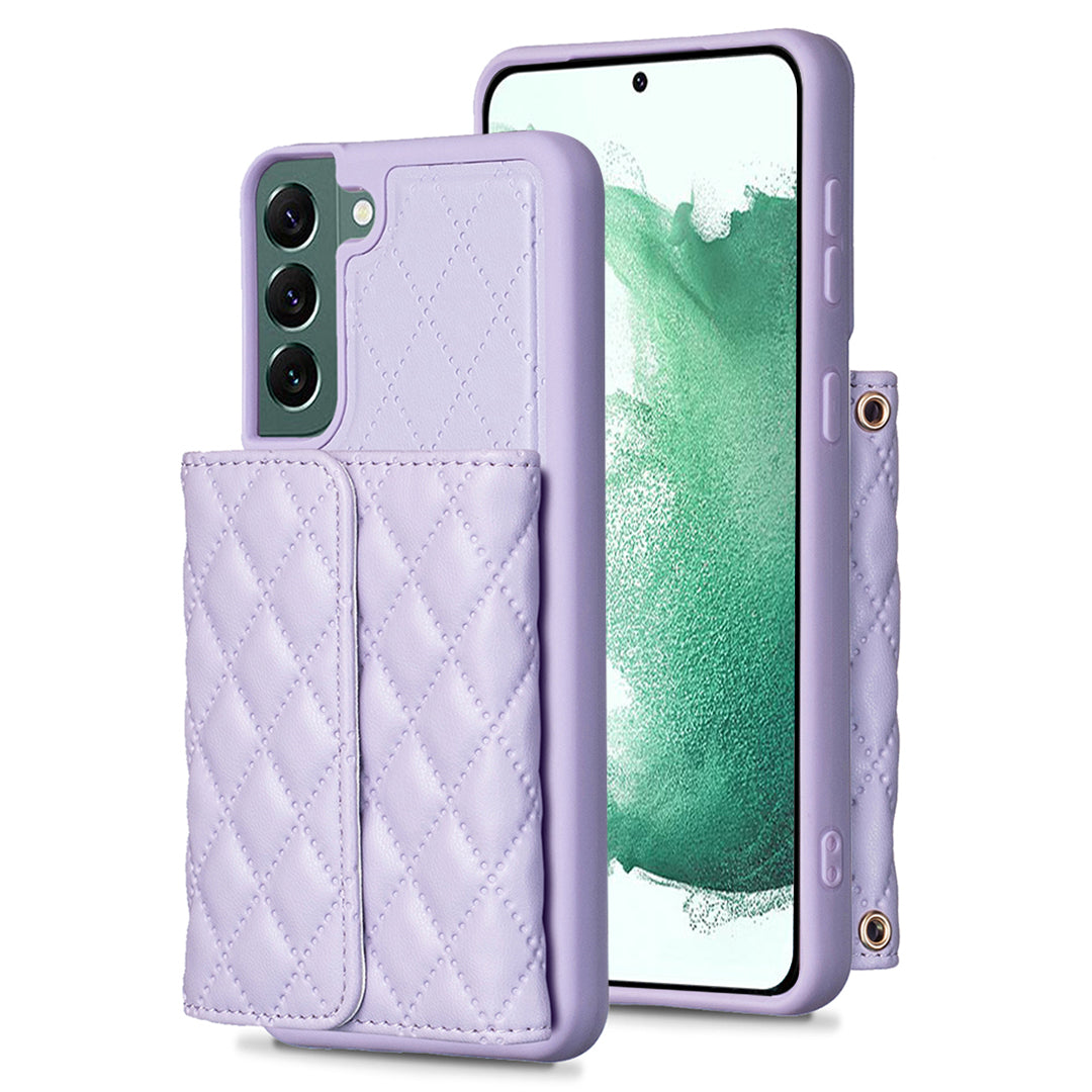 BF23-Style For Samsung Galaxy S22 5G Cell Phone Cover Horizontal Card Holder Kickstand PU Leather TPU Case