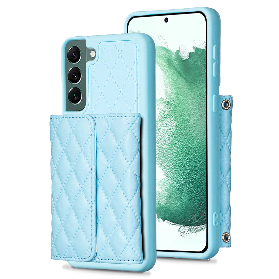 BF23-Style For Samsung Galaxy S22 5G Cell Phone Cover Horizontal Card Holder Kickstand PU Leather TPU Case