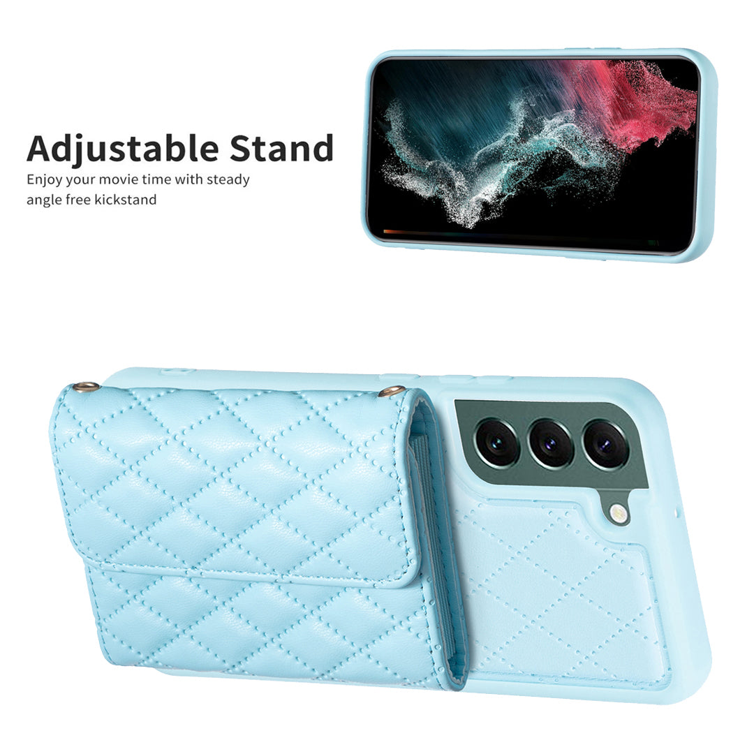BF23-Style For Samsung Galaxy S22 5G Cell Phone Cover Horizontal Card Holder Kickstand PU Leather TPU Case
