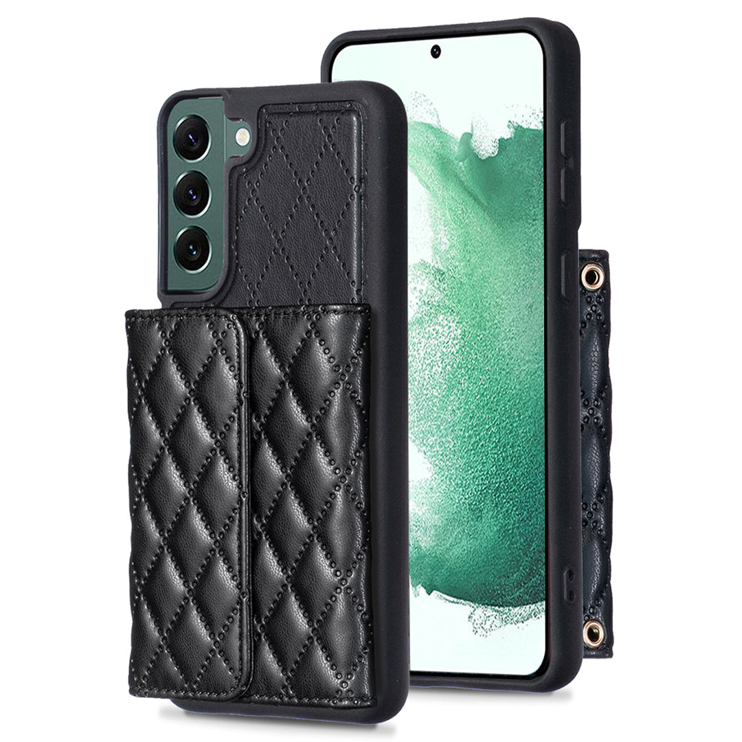 BF23-Style For Samsung Galaxy S22 5G Cell Phone Cover Horizontal Card Holder Kickstand PU Leather TPU Case