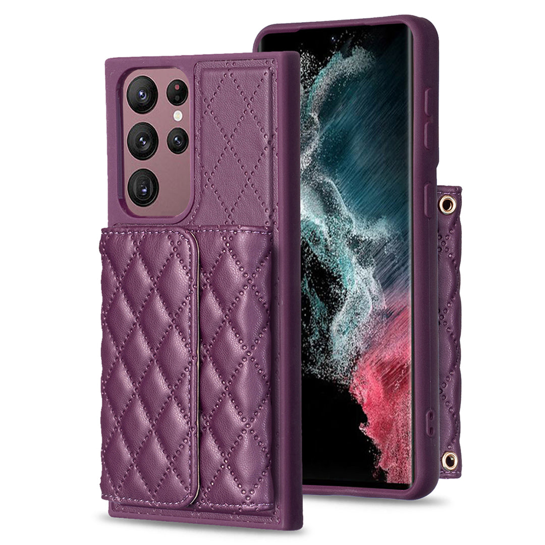 BF23-Style For Samsung Galaxy S22 Ultra 5G Phone Cover Horizontal Card Holder Kickstand PU Leather TPU Case