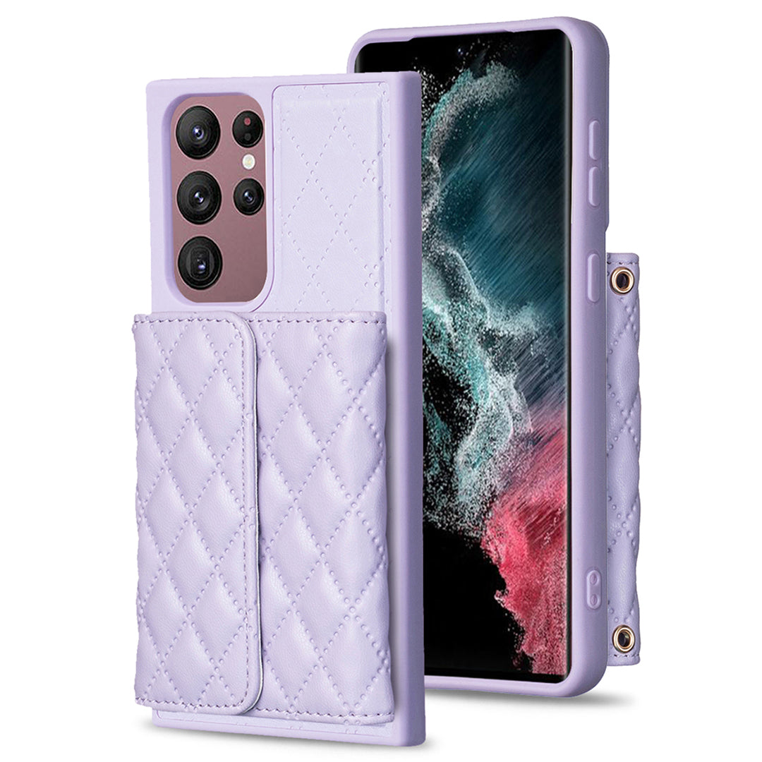 BF23-Style For Samsung Galaxy S22 Ultra 5G Phone Cover Horizontal Card Holder Kickstand PU Leather TPU Case