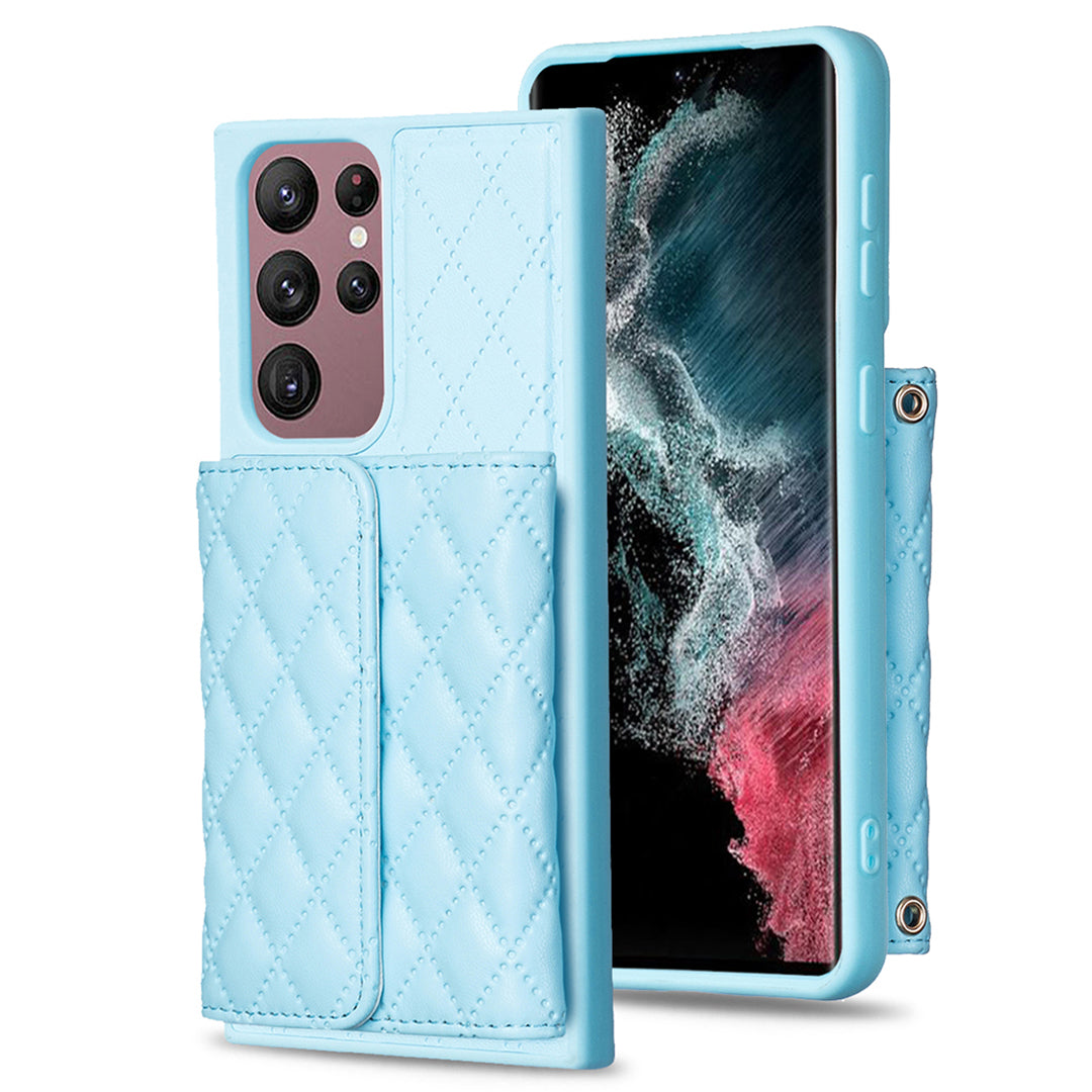 BF23-Style For Samsung Galaxy S22 Ultra 5G Phone Cover Horizontal Card Holder Kickstand PU Leather TPU Case