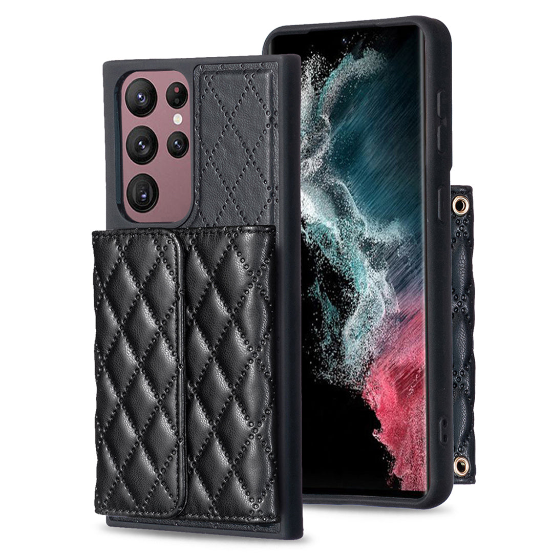 BF23-Style For Samsung Galaxy S22 Ultra 5G Phone Cover Horizontal Card Holder Kickstand PU Leather TPU Case