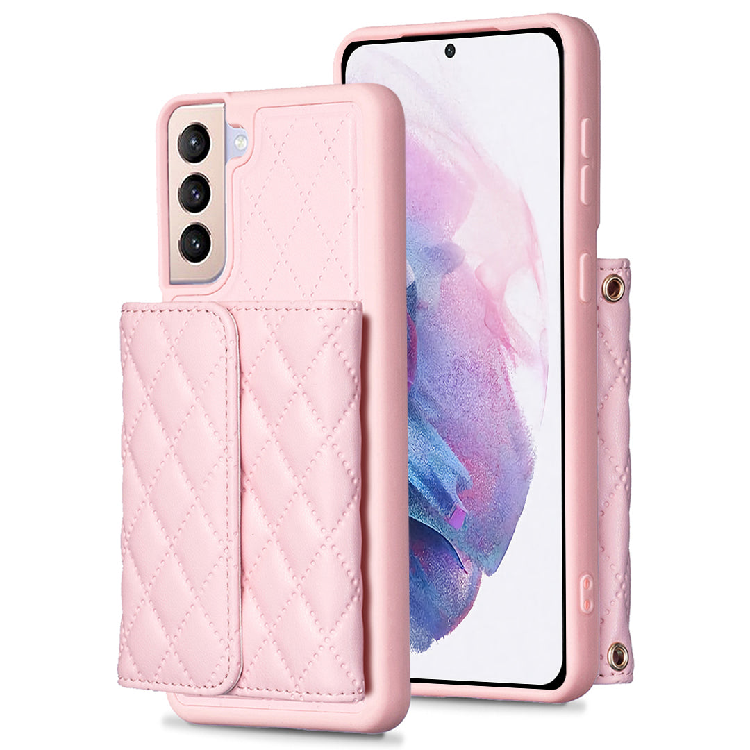 BF23-Style For Samsung Galaxy S21 5G Kickstand PU Leather TPU Case Phone Cover with Horizontal Card Pouch