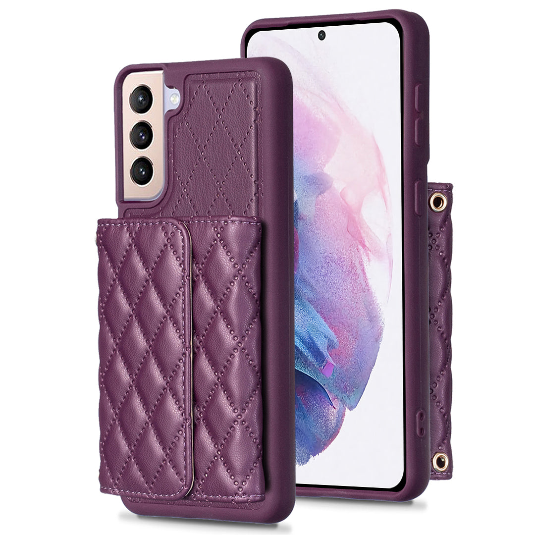 BF23-Style For Samsung Galaxy S21 5G Kickstand PU Leather TPU Case Phone Cover with Horizontal Card Pouch