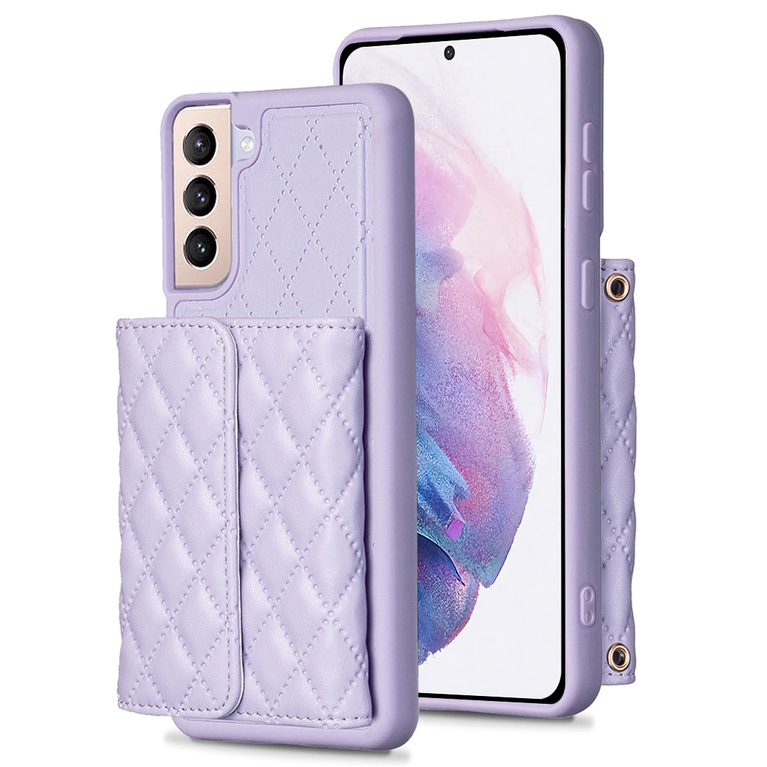 BF23-Style For Samsung Galaxy S21 5G Kickstand PU Leather TPU Case Phone Cover with Horizontal Card Pouch