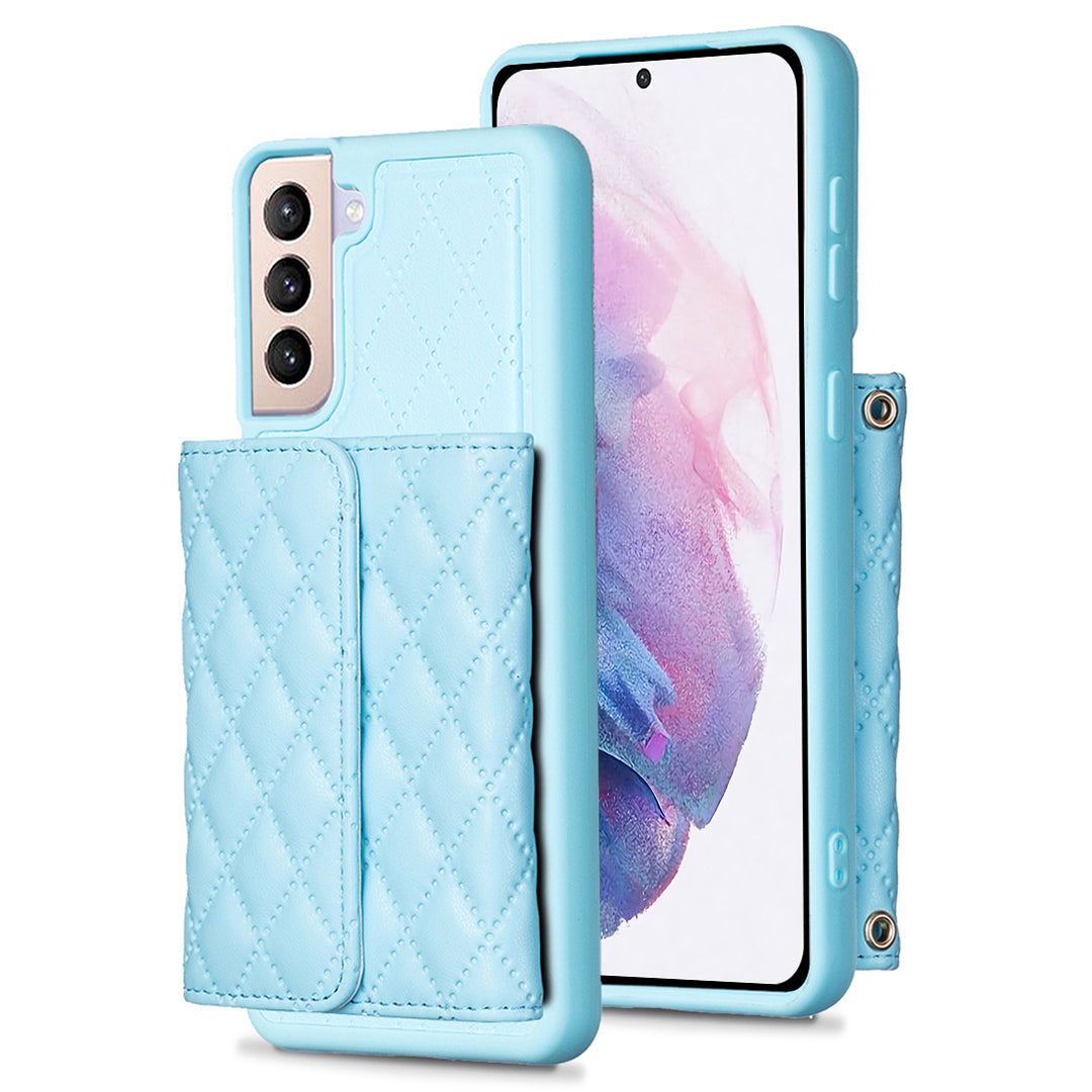 BF23-Style For Samsung Galaxy S21 5G Kickstand PU Leather TPU Case Phone Cover with Horizontal Card Pouch