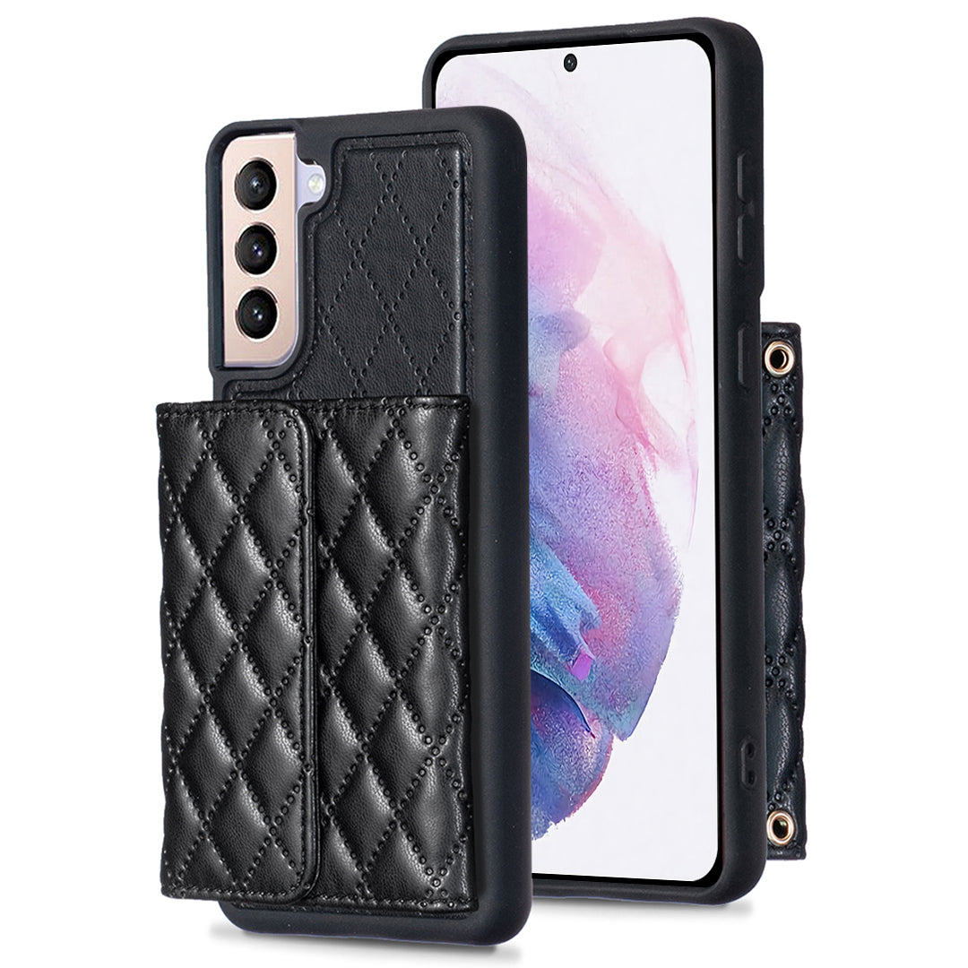 BF23-Style For Samsung Galaxy S21 5G Kickstand PU Leather TPU Case Phone Cover with Horizontal Card Pouch