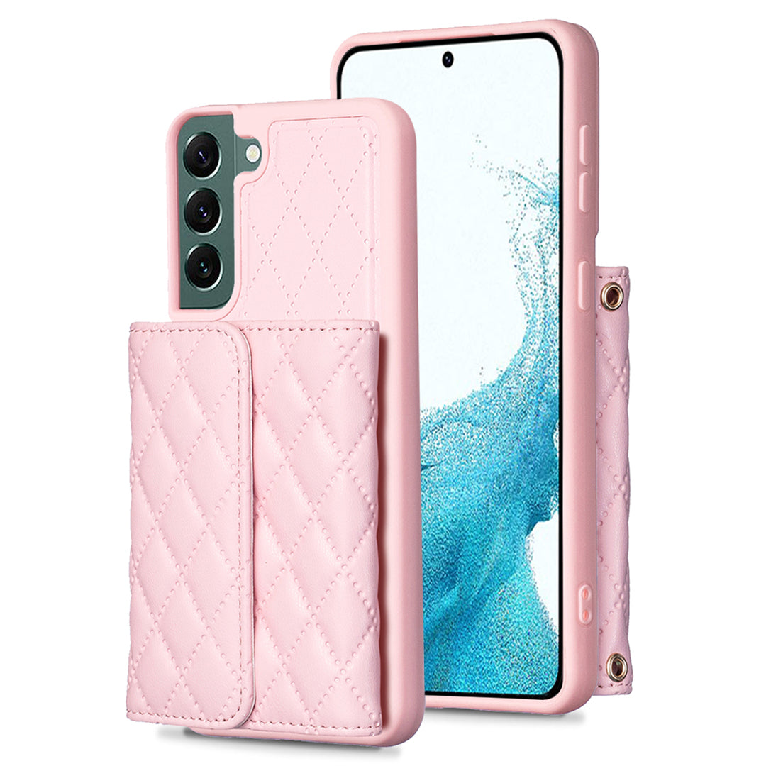 BF23-Style Phone Shell for Samsung Galaxy S22 5G Kickstand PU Leather TPU Phone Case with Horizontal Card Holder