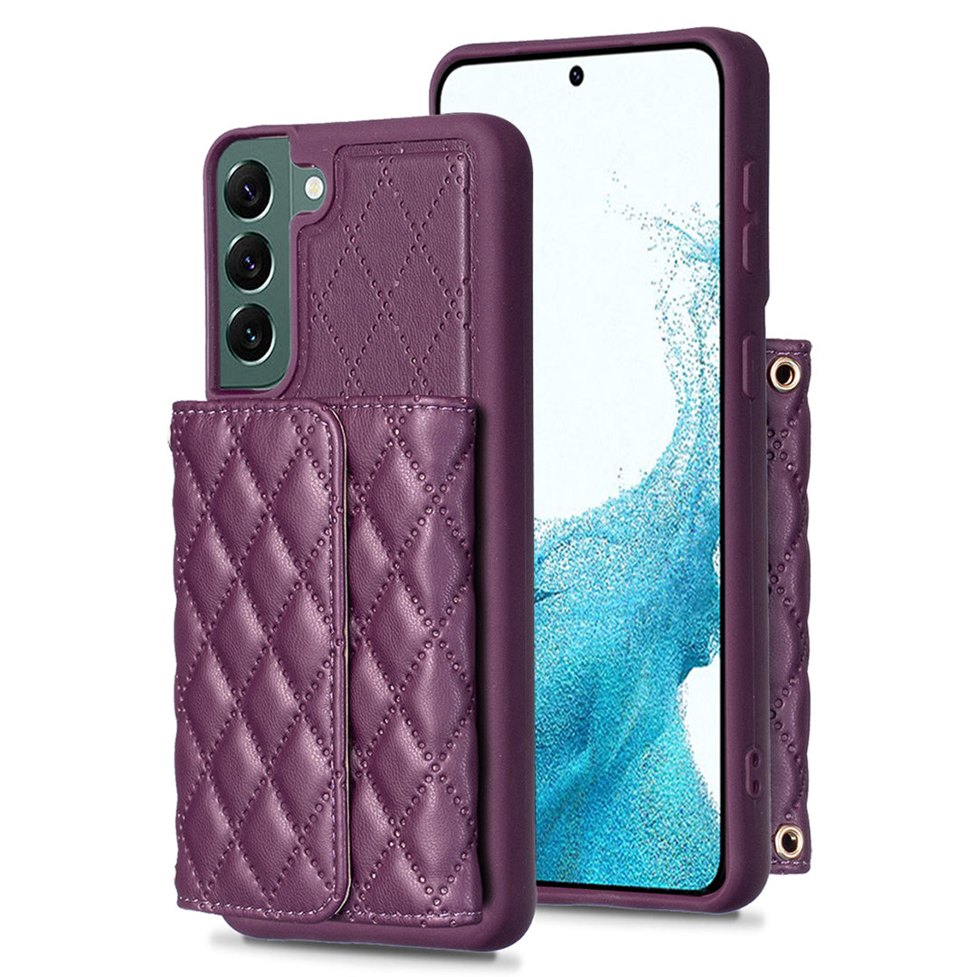 BF23-Style Phone Shell for Samsung Galaxy S22 5G Kickstand PU Leather TPU Phone Case with Horizontal Card Holder