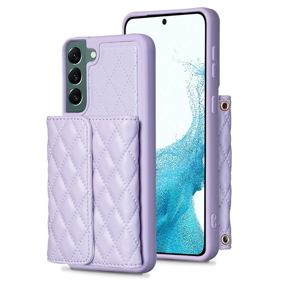 BF23-Style Phone Shell for Samsung Galaxy S22 5G Kickstand PU Leather TPU Phone Case with Horizontal Card Holder