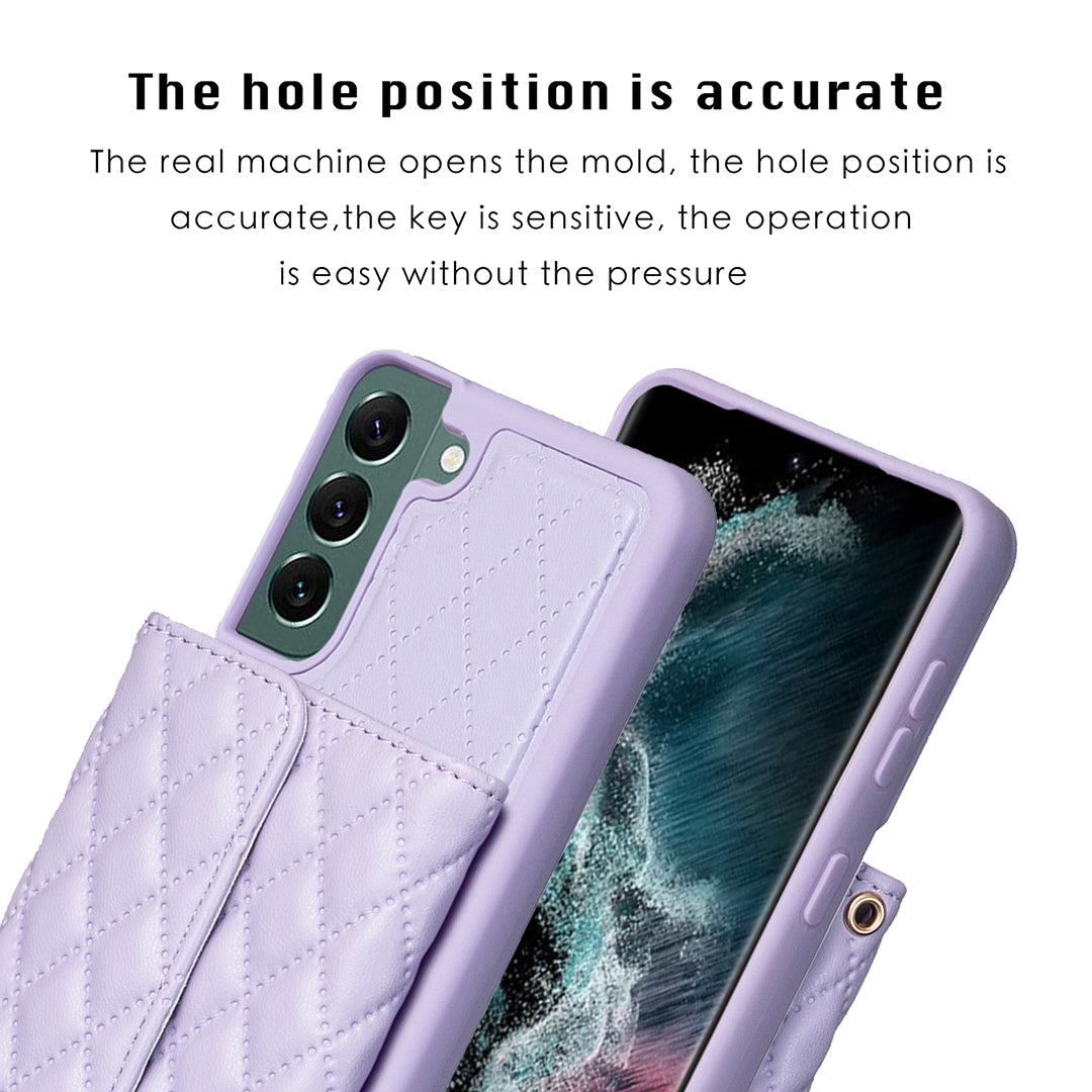 BF23-Style Phone Shell for Samsung Galaxy S22 5G Kickstand PU Leather TPU Phone Case with Horizontal Card Holder