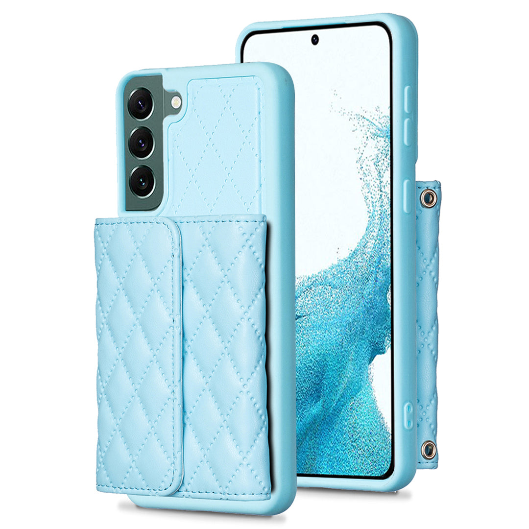 BF23-Style Phone Shell for Samsung Galaxy S22 5G Kickstand PU Leather TPU Phone Case with Horizontal Card Holder