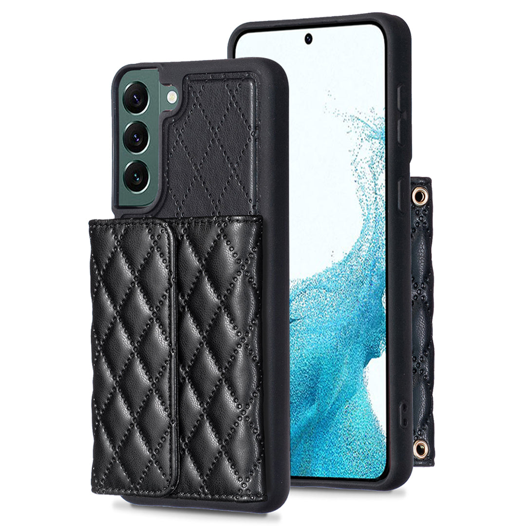 BF23-Style Phone Shell for Samsung Galaxy S22 5G Kickstand PU Leather TPU Phone Case with Horizontal Card Holder