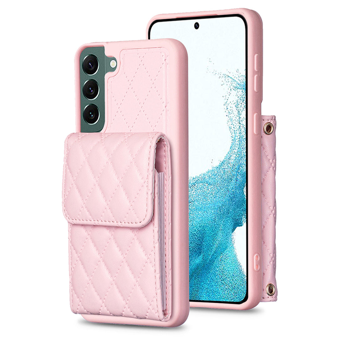 BF22-Style For Samsung Galaxy S22 5G Phone Case Kickstand Leather Coated TPU Cover with Card Holder