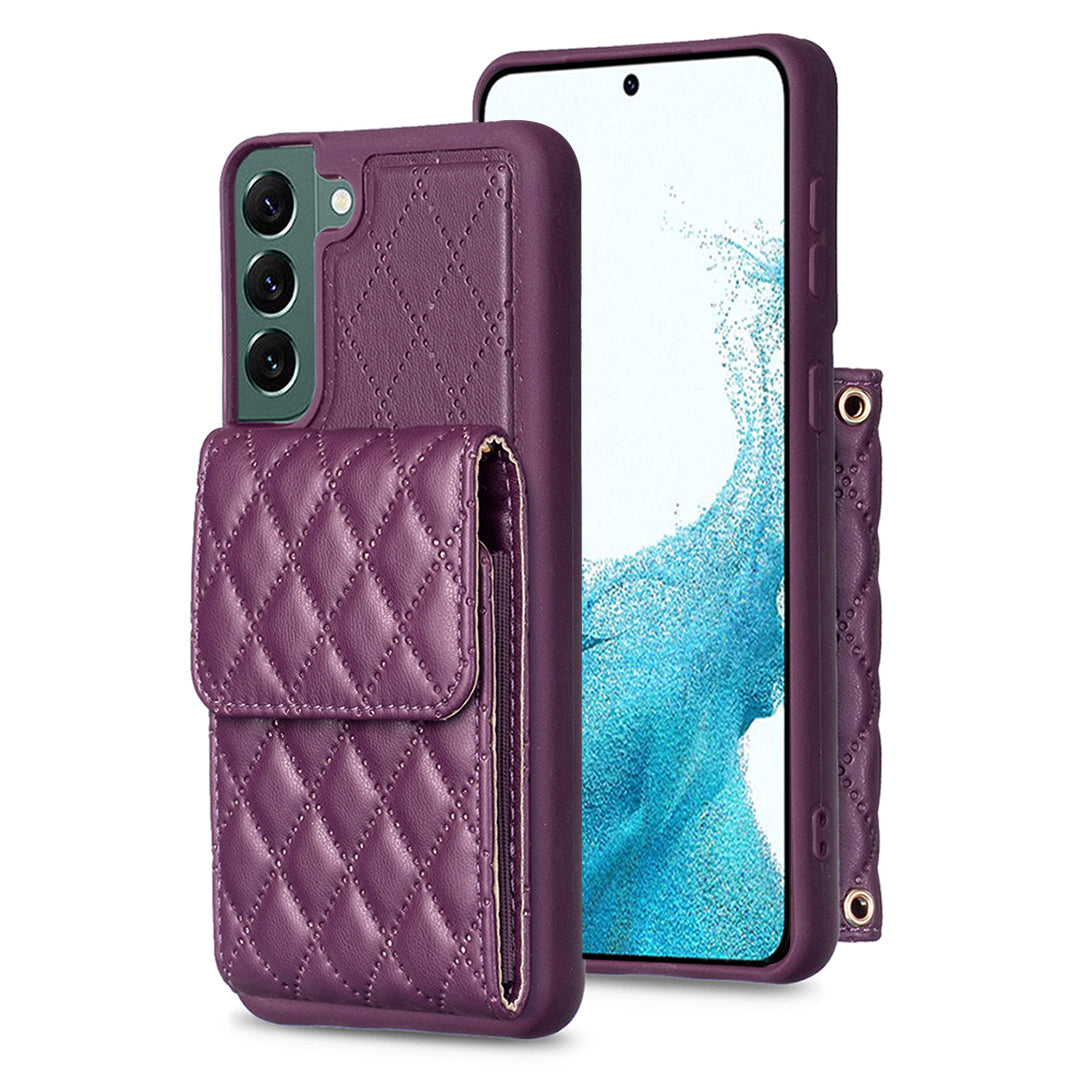 BF22-Style For Samsung Galaxy S22 5G Phone Case Kickstand Leather Coated TPU Cover with Card Holder