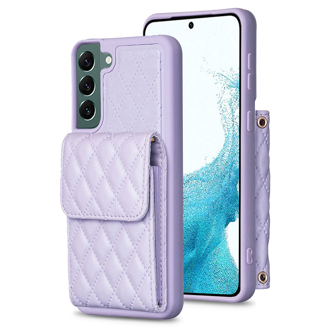 BF22-Style For Samsung Galaxy S22 5G Phone Case Kickstand Leather Coated TPU Cover with Card Holder