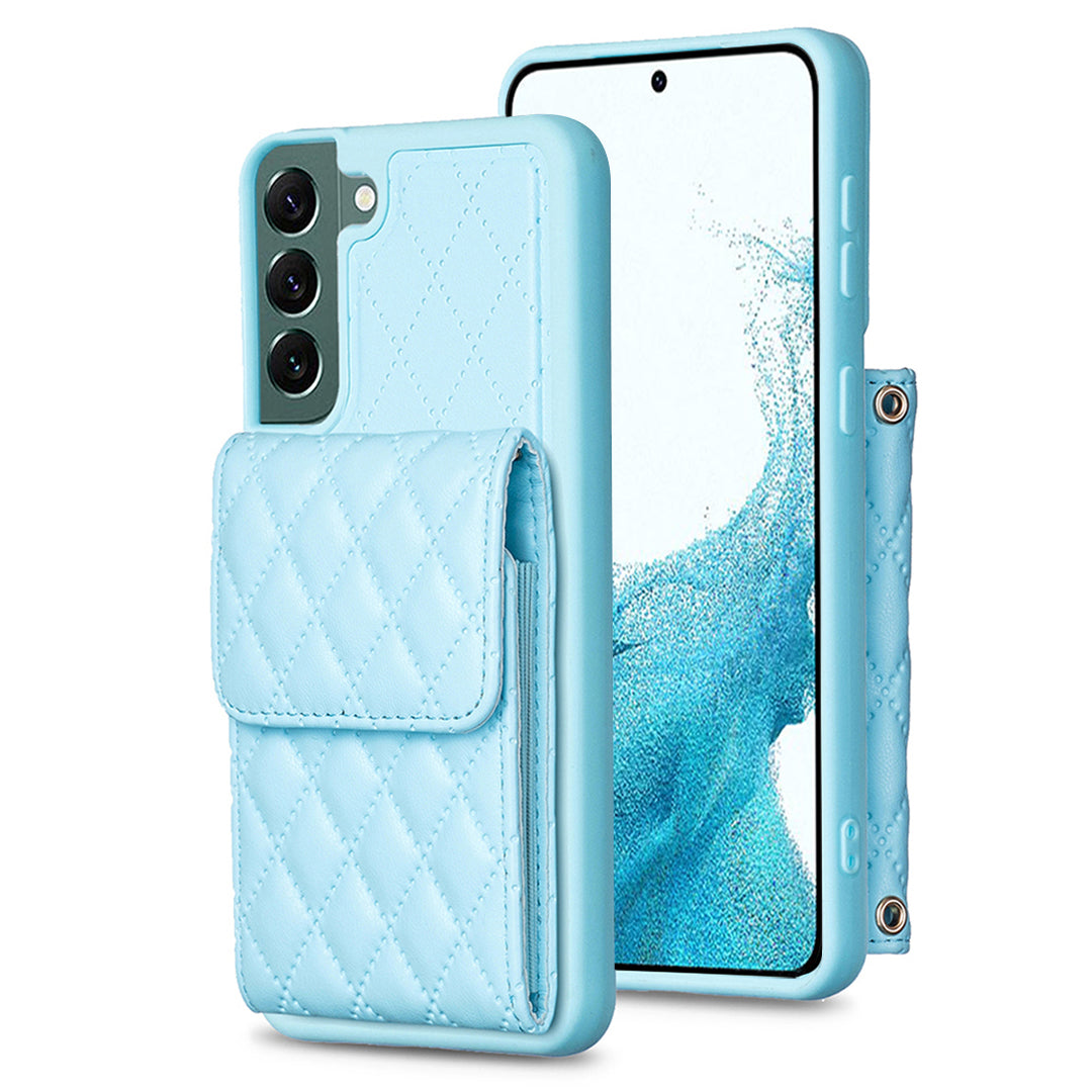 BF22-Style For Samsung Galaxy S22 5G Phone Case Kickstand Leather Coated TPU Cover with Card Holder