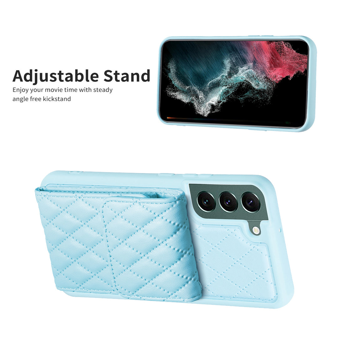 BF22-Style For Samsung Galaxy S22 5G Phone Case Kickstand Leather Coated TPU Cover with Card Holder