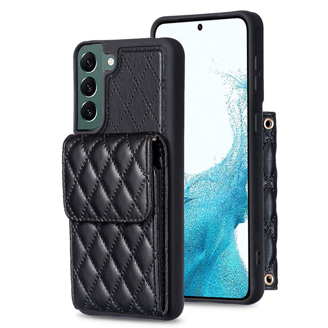 BF22-Style For Samsung Galaxy S22 5G Phone Case Kickstand Leather Coated TPU Cover with Card Holder