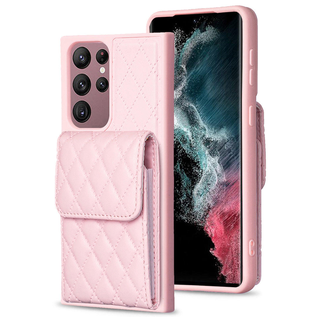 BF22-Style For Samsung Galaxy S22 Ultra 5G Kickstand Leather Coated TPU Case Card Holder Bag Phone Cover