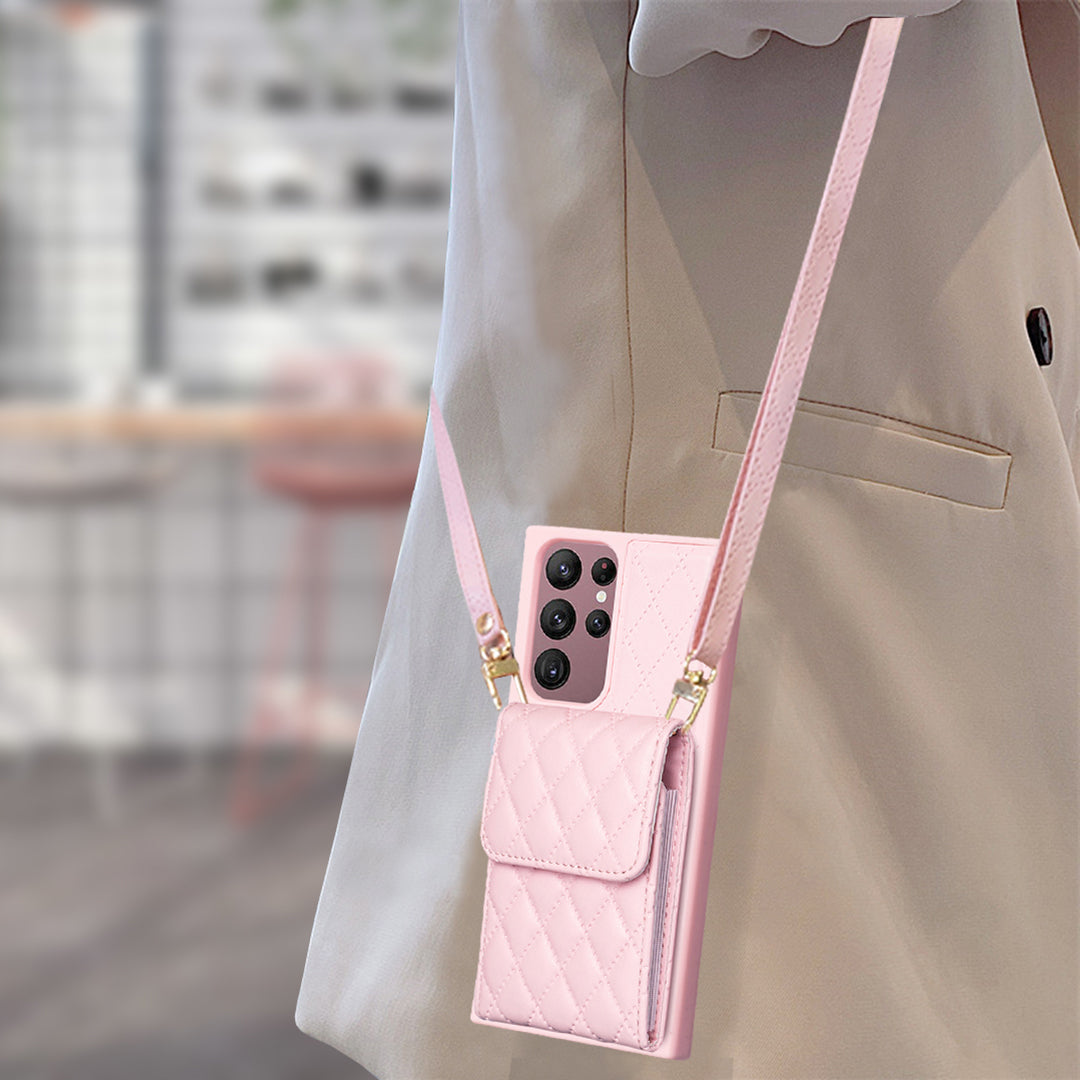 BF22-Style For Samsung Galaxy S22 Ultra 5G Kickstand Leather Coated TPU Case Card Holder Bag Phone Cover