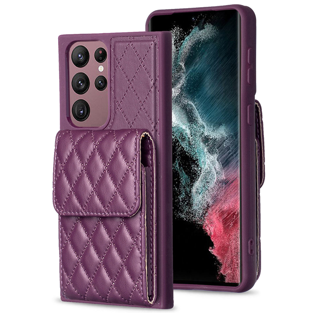 BF22-Style For Samsung Galaxy S22 Ultra 5G Kickstand Leather Coated TPU Case Card Holder Bag Phone Cover