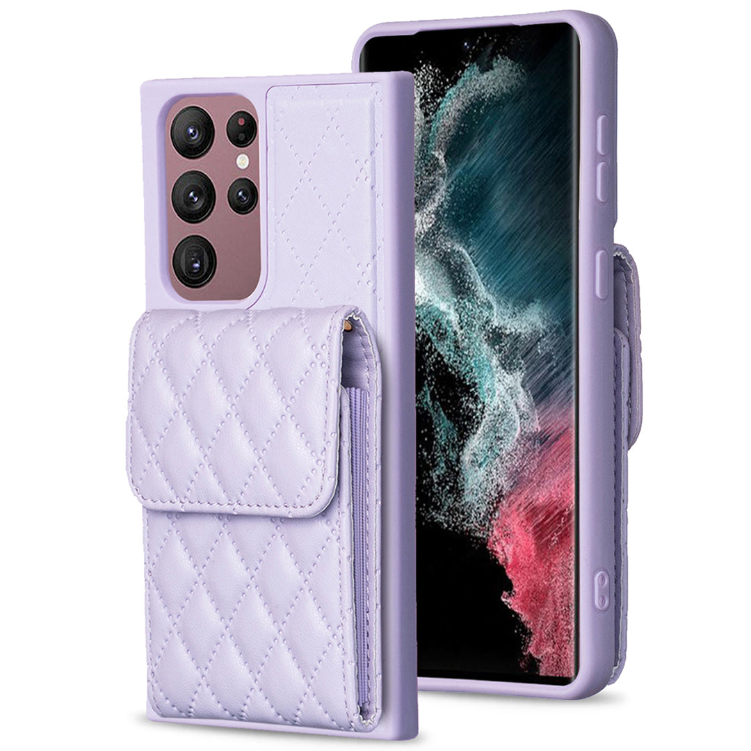 BF22-Style For Samsung Galaxy S22 Ultra 5G Kickstand Leather Coated TPU Case Card Holder Bag Phone Cover