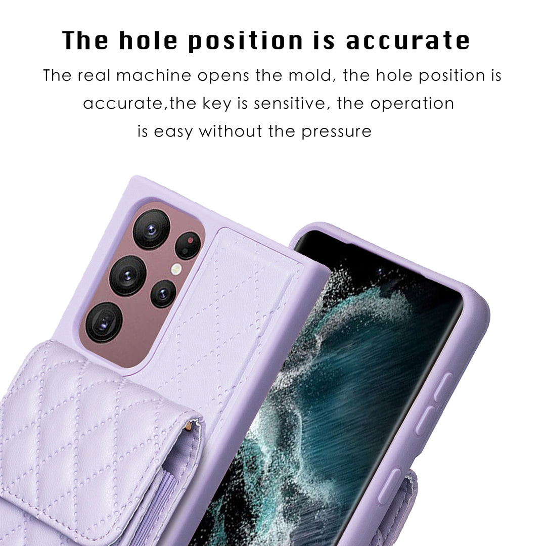 BF22-Style For Samsung Galaxy S22 Ultra 5G Kickstand Leather Coated TPU Case Card Holder Bag Phone Cover