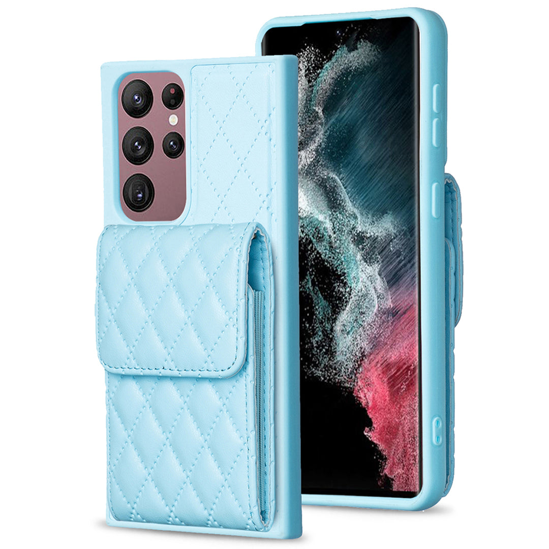 BF22-Style For Samsung Galaxy S22 Ultra 5G Kickstand Leather Coated TPU Case Card Holder Bag Phone Cover